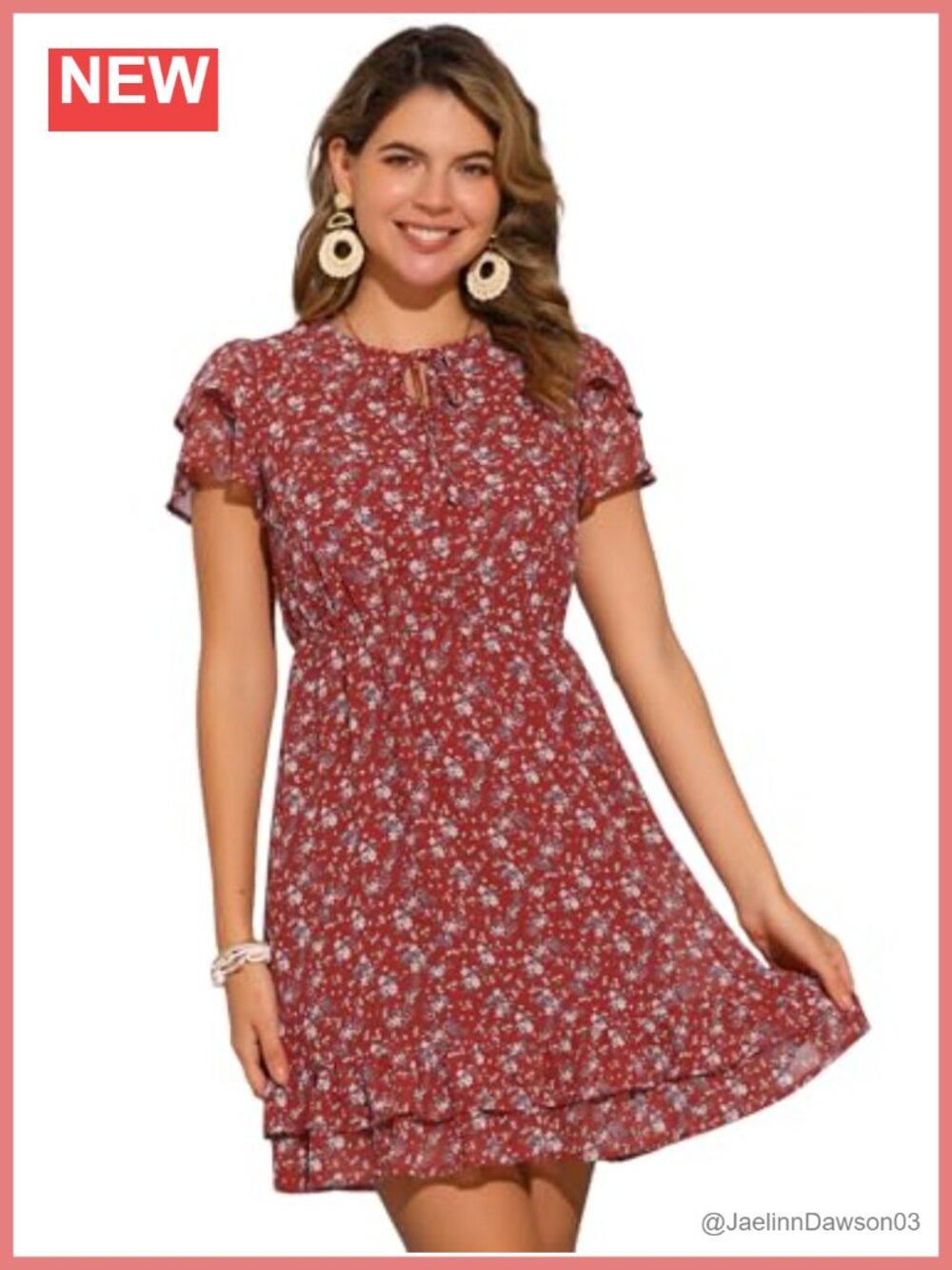 Allegra K Women Ruffle Sleeve A Line Floral Mini Chiffon Dress
